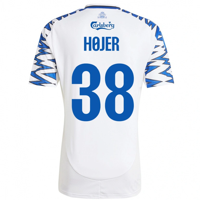 Danxen Män Oliver Højer #38 Vit Himmelsblå Hemmatröja Matchtröjor 2024/25 Tröjor T-Tröja