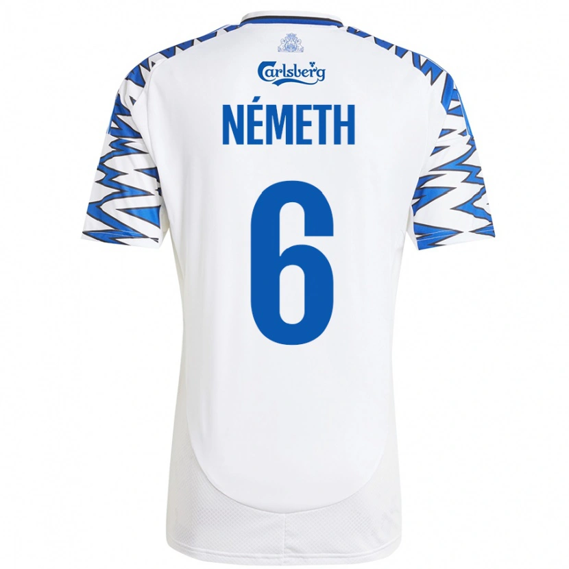 Danxen Män Hunor Németh #6 Vit Himmelsblå Hemmatröja Matchtröjor 2024/25 Tröjor T-Tröja