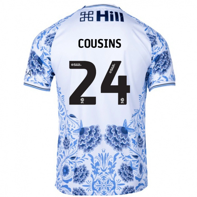 Danxen Män Jordan Cousins #24 Vit Blå Bortatröja Matchtröjor 2024/25 Tröjor T-Tröja