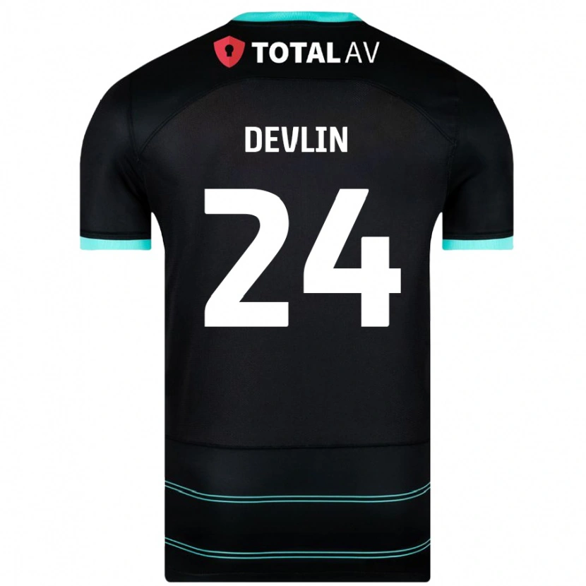 Danxen Män Terry Devlin #24 Svart Bortatröja Matchtröjor 2024/25 Tröjor T-Tröja