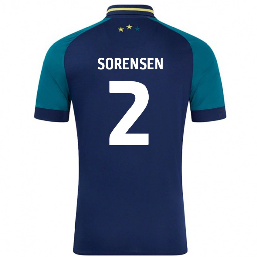 Danxen Män Lasse Sørensen #2 Marinblå Mörkgrön Bortatröja Matchtröjor 2024/25 Tröjor T-Tröja