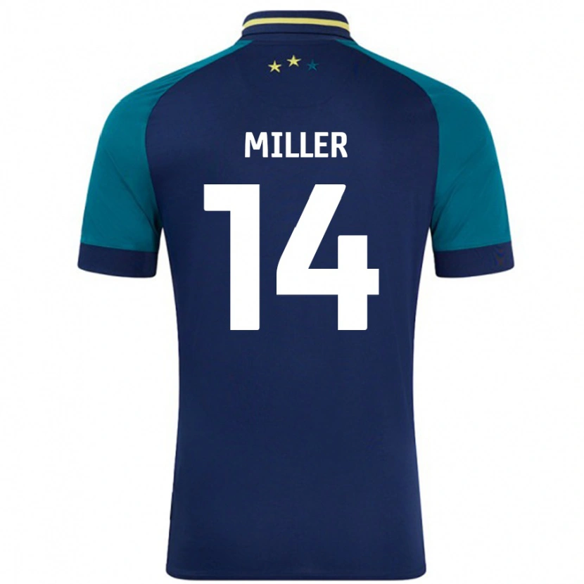 Danxen Män Mickel Miller #14 Marinblå Mörkgrön Bortatröja Matchtröjor 2024/25 Tröjor T-Tröja