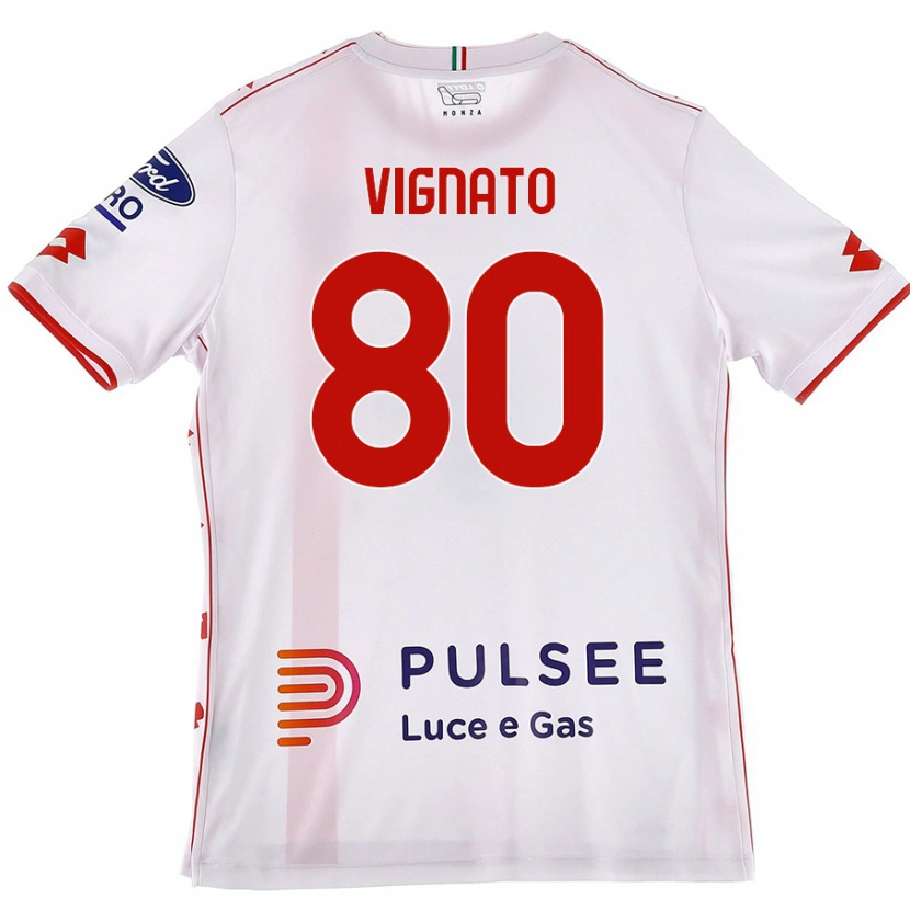 Danxen Män Samuele Vignato #80 Vit Röd Bortatröja Matchtröjor 2024/25 Tröjor T-Tröja