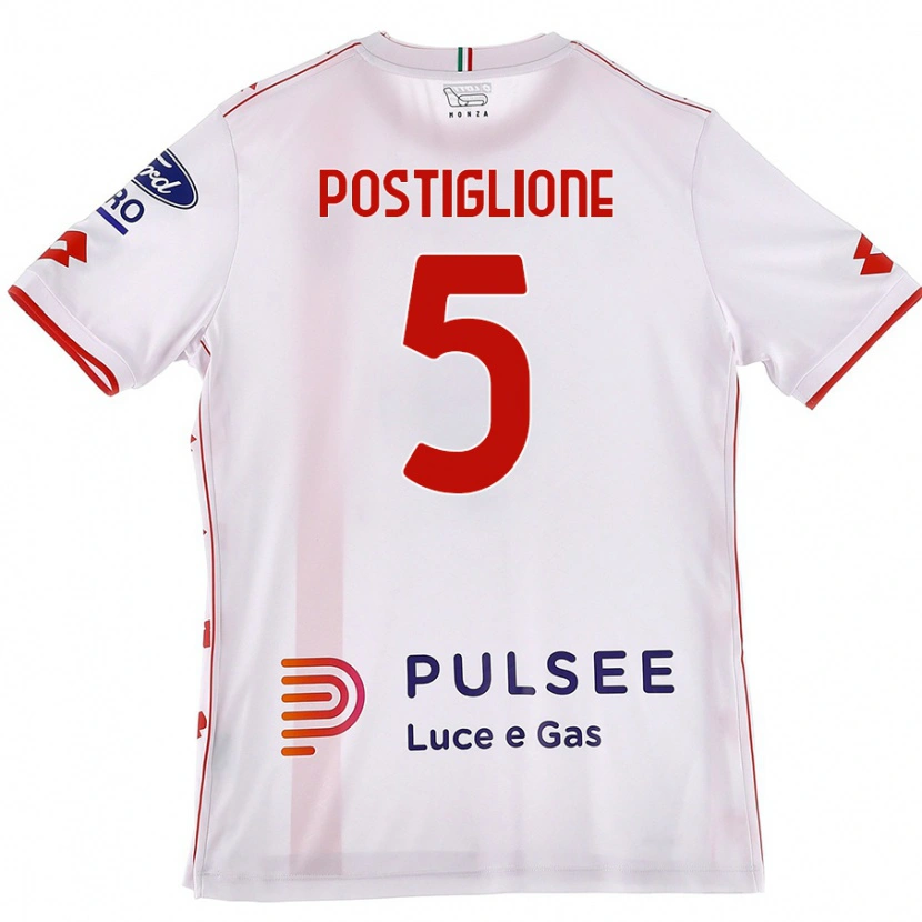 Danxen Män Nicolò Postiglione #5 Vit Röd Bortatröja Matchtröjor 2024/25 Tröjor T-Tröja
