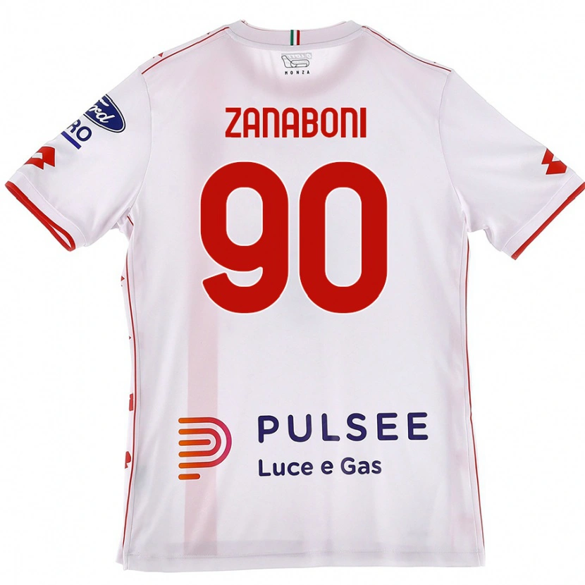 Danxen Män Emanuele Zanaboni #90 Vit Röd Bortatröja Matchtröjor 2024/25 Tröjor T-Tröja