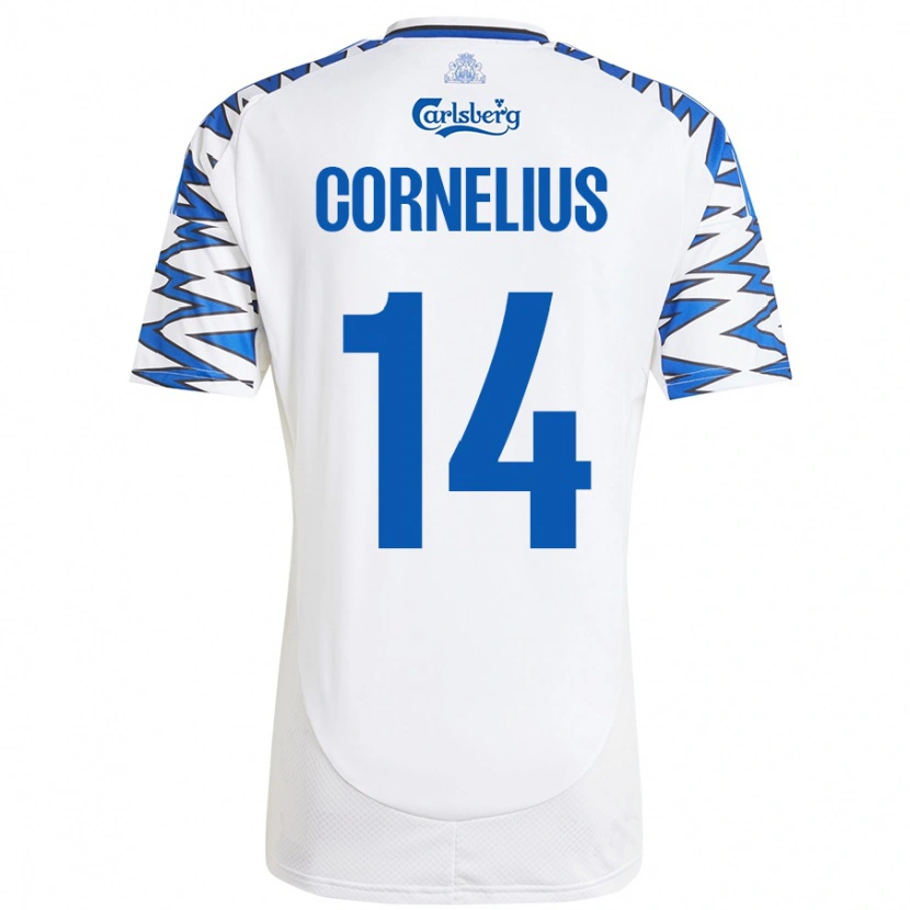 Danxen Kvinnor Andreas Cornelius #14 Vit Himmelsblå Hemmatröja Matchtröjor 2024/25 Tröjor T-Tröja