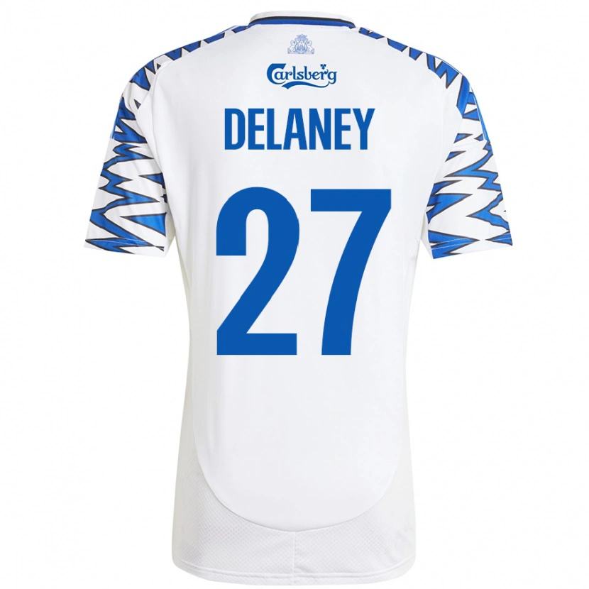 Danxen Kvinnor Thomas Delaney #27 Vit Himmelsblå Hemmatröja Matchtröjor 2024/25 Tröjor T-Tröja