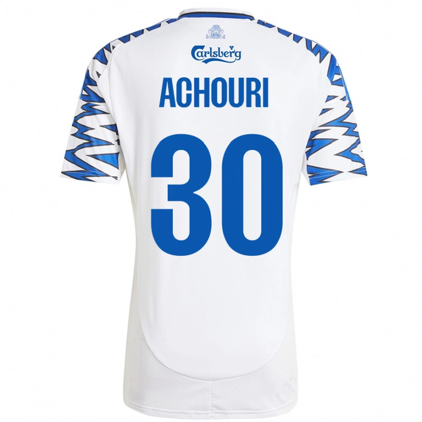 Danxen Kvinnor Elias Achouri #30 Vit Himmelsblå Hemmatröja Matchtröjor 2024/25 Tröjor T-Tröja