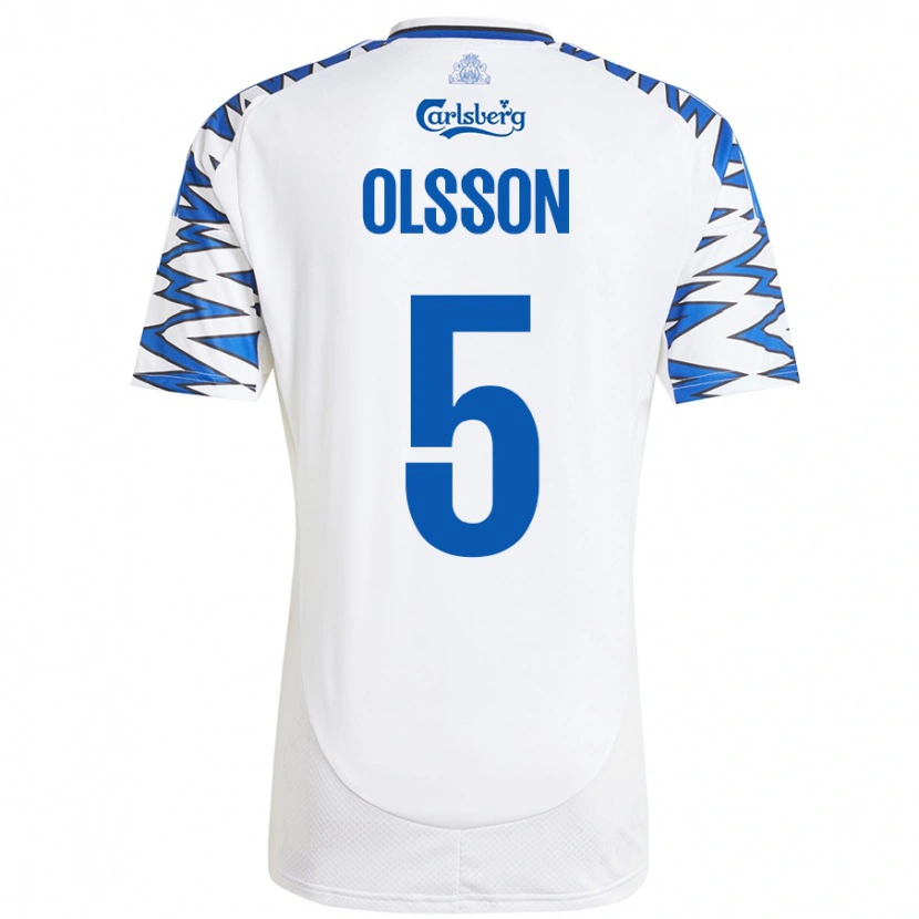 Danxen Kvinnor Cornelius Olsson #5 Vit Himmelsblå Hemmatröja Matchtröjor 2024/25 Tröjor T-Tröja