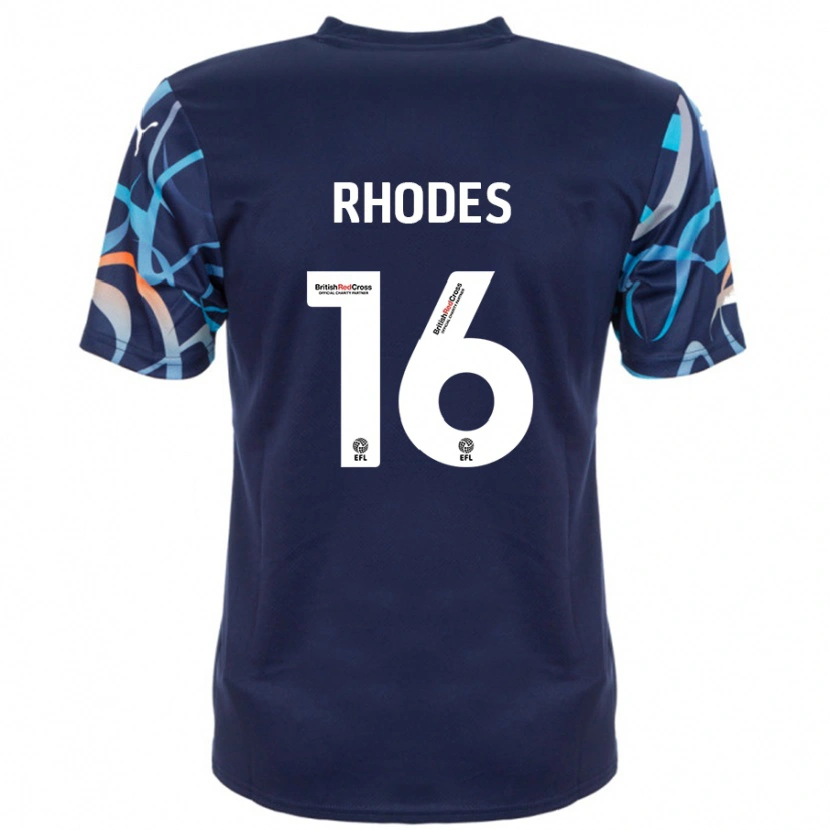 Danxen Kvinnor Jordan Rhodes #16 Marinblå Bortatröja Matchtröjor 2024/25 Tröjor T-Tröja