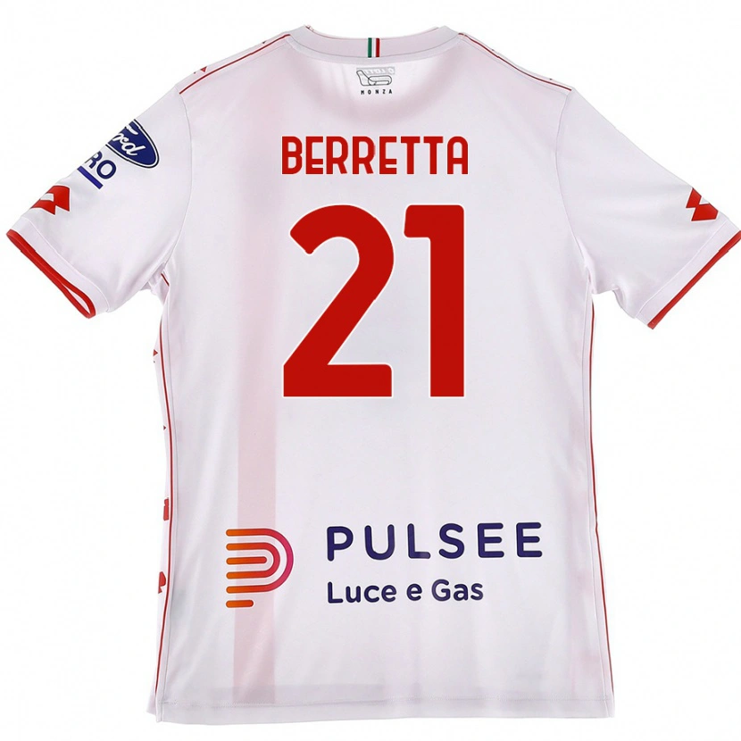 Danxen Kvinnor Alessandro Berretta #21 Vit Röd Bortatröja Matchtröjor 2024/25 Tröjor T-Tröja
