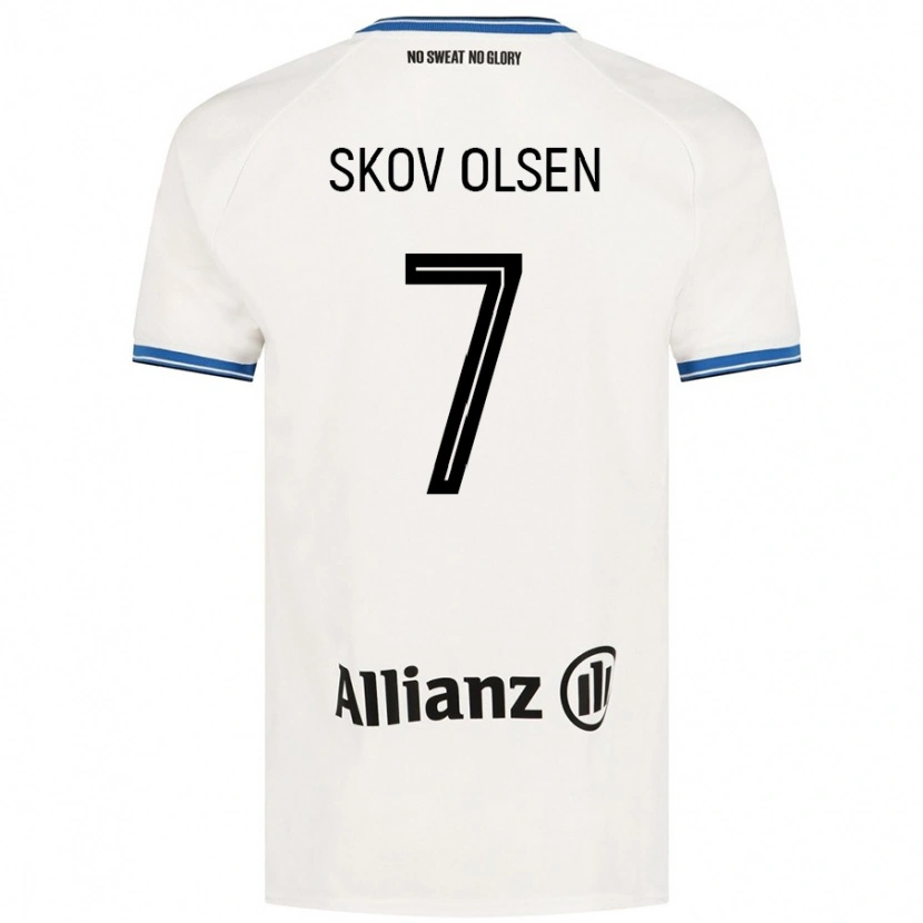 Danxen Kvinnor Andreas Skov Olsen #7 Vit Bortatröja Matchtröjor 2024/25 Tröjor T-Tröja