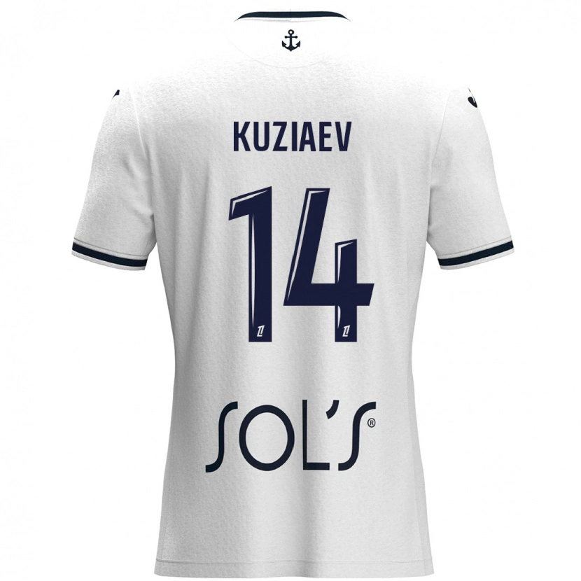 Danxen Kvinnor Daler Kuzyaev #14 Vit Mörkblå Bortatröja Matchtröjor 2024/25 Tröjor T-Tröja