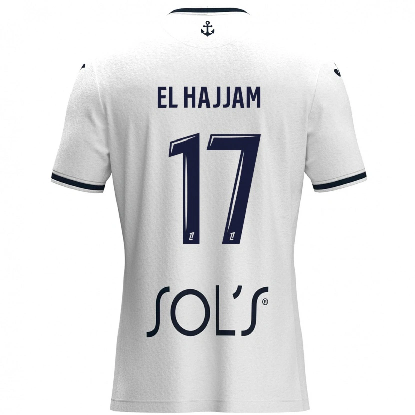 Danxen Kvinnor Oualid El Hajjam #17 Vit Mörkblå Bortatröja Matchtröjor 2024/25 Tröjor T-Tröja