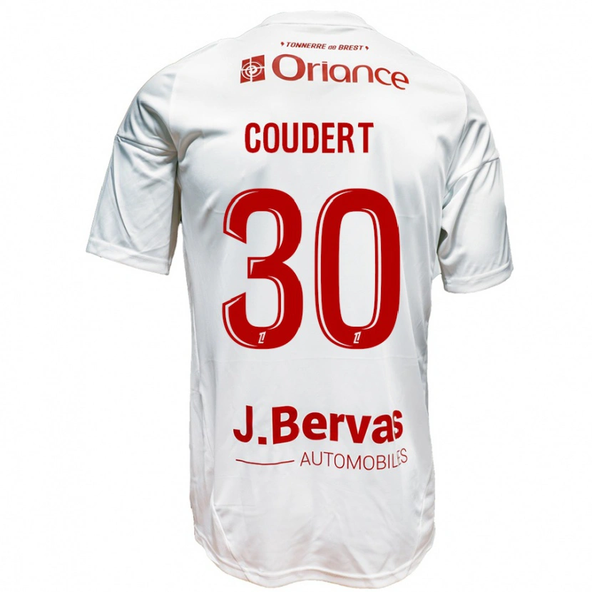 Danxen Kvinnor Grégoire Coudert #30 Vit Röd Bortatröja Matchtröjor 2024/25 Tröjor T-Tröja