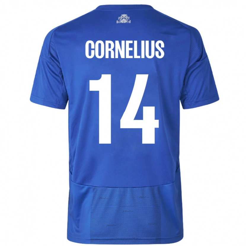 Danxen Kvinnor Andreas Cornelius #14 Vit Blå Bortatröja Matchtröjor 2024/25 Tröjor T-Tröja
