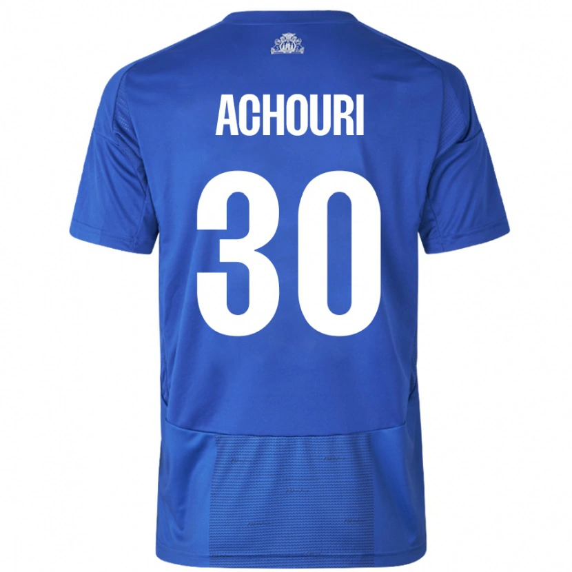 Danxen Kvinnor Elias Achouri #30 Vit Blå Bortatröja Matchtröjor 2024/25 Tröjor T-Tröja