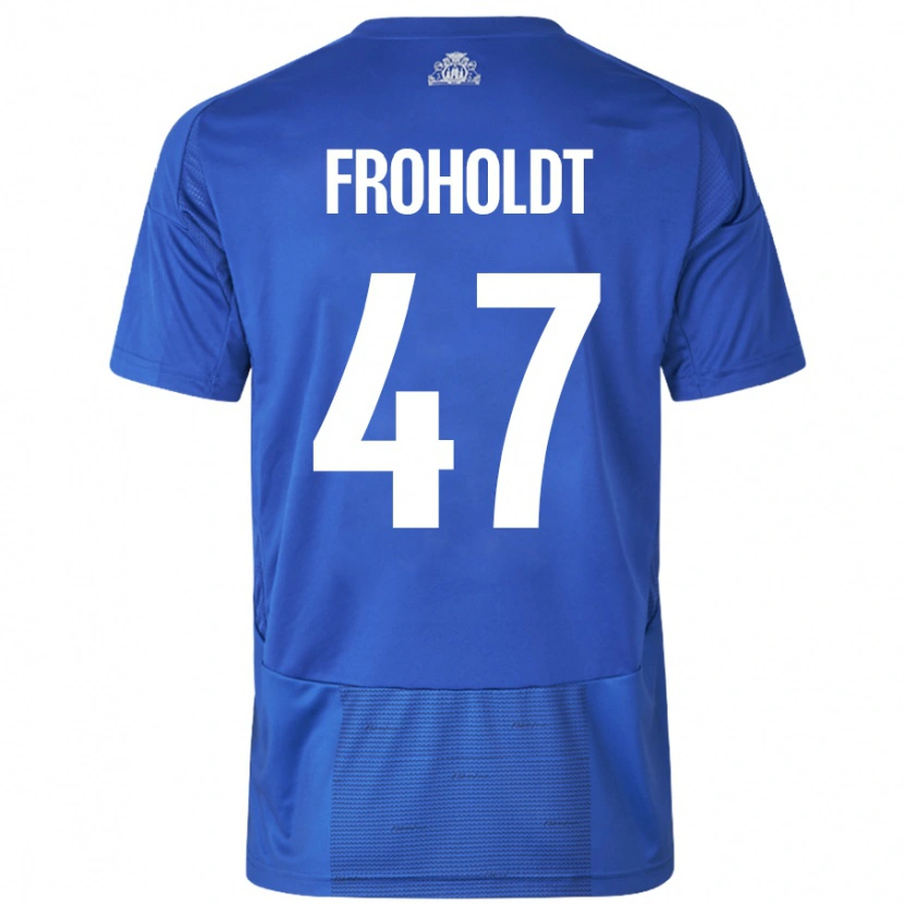 Danxen Kvinnor Victor Froholdt #47 Vit Blå Bortatröja Matchtröjor 2024/25 Tröjor T-Tröja