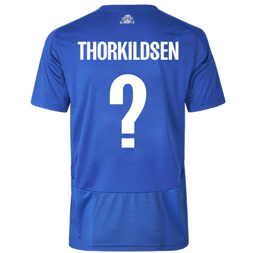 Danxen Kvinnor Elias Thorkildsen #0 Vit Blå Bortatröja Matchtröjor 2024/25 Tröjor T-Tröja