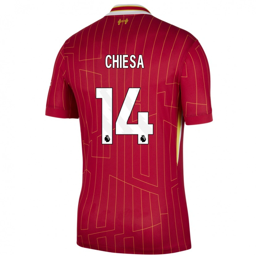 Danxen Barn Federico Chiesa #14 Röd Gul Vit Hemmatröja Matchtröjor 2024/25 Tröjor T-Tröja