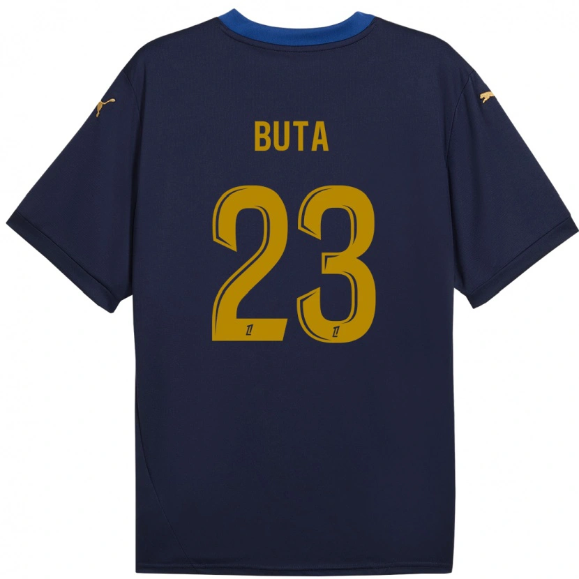 Danxen Barn Aurélio Buta #23 Marinblå Guld Bortatröja Matchtröjor 2024/25 Tröjor T-Tröja