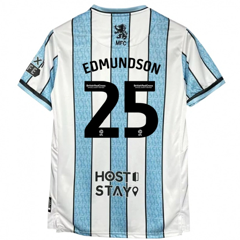 Danxen Barn George Edmundson #25 Vit Blå Bortatröja Matchtröjor 2024/25 Tröjor T-Tröja