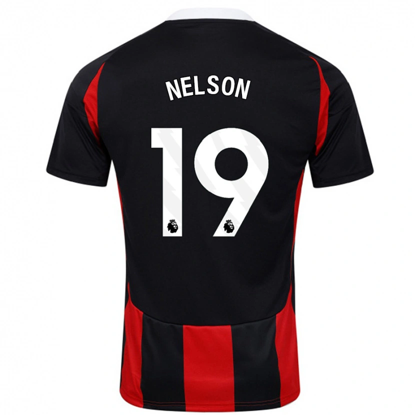 Danxen Män Reiss Nelson #19 Svart Röd Bortatröja Matchtröjor 2024/25 Tröjor T-Tröja