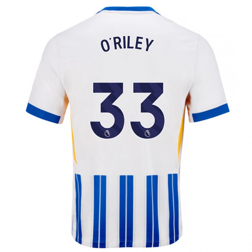 Danxen Kvinnor Matt O'riley #33 Vita Blå Kritränder Hemmatröja Matchtröjor 2024/25 Tröjor T-Tröja